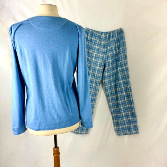 LL Bean 2 pCotton Pajamas M Flannel Plaid Pants Long Sleeve Henley Excellent PJs - Picture 8 of 9
